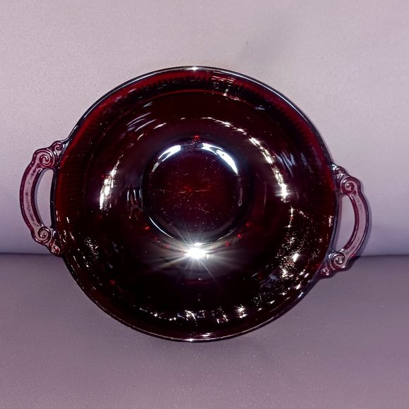 Vintage Handled Ruby Red Coronation Berry Bowl - Picture 1 of 5